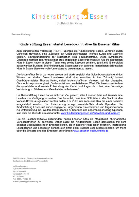 Kinderstiftung Übergabe Lesebox